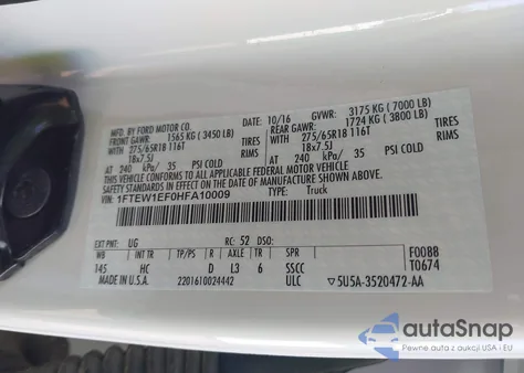 2017 Ford F-150 Lariat from USA, damaged, VIN 1FTEW1EF0HFA10009